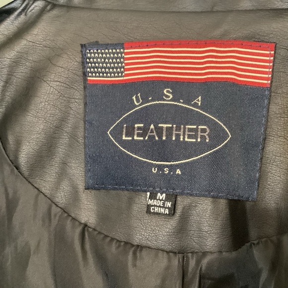 USA Leather Company Black Womens Sz M PU Leather Full Zip Jacket Moto Biker - Picture 4 of 11